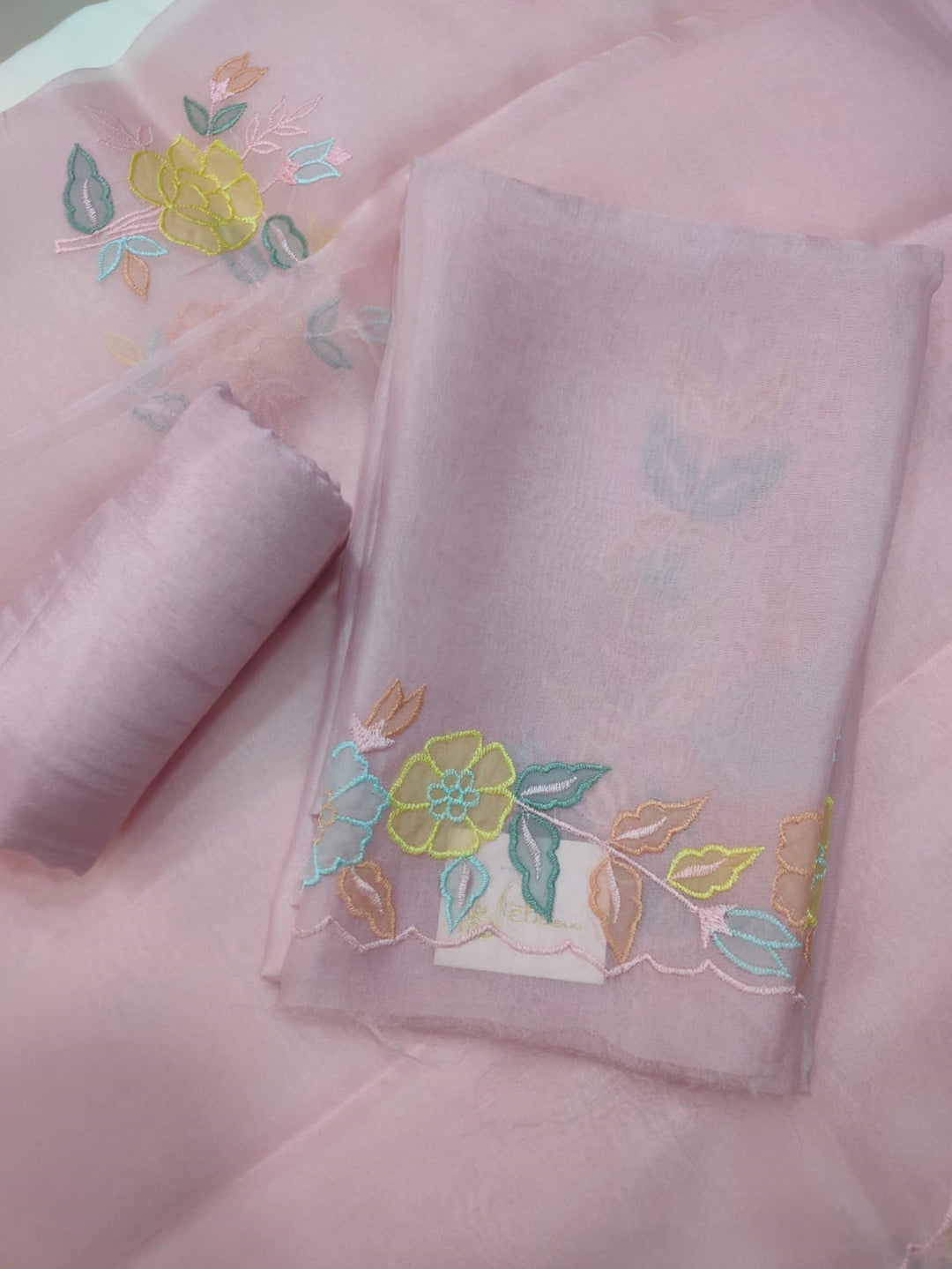 light Peach Organza Dress Material