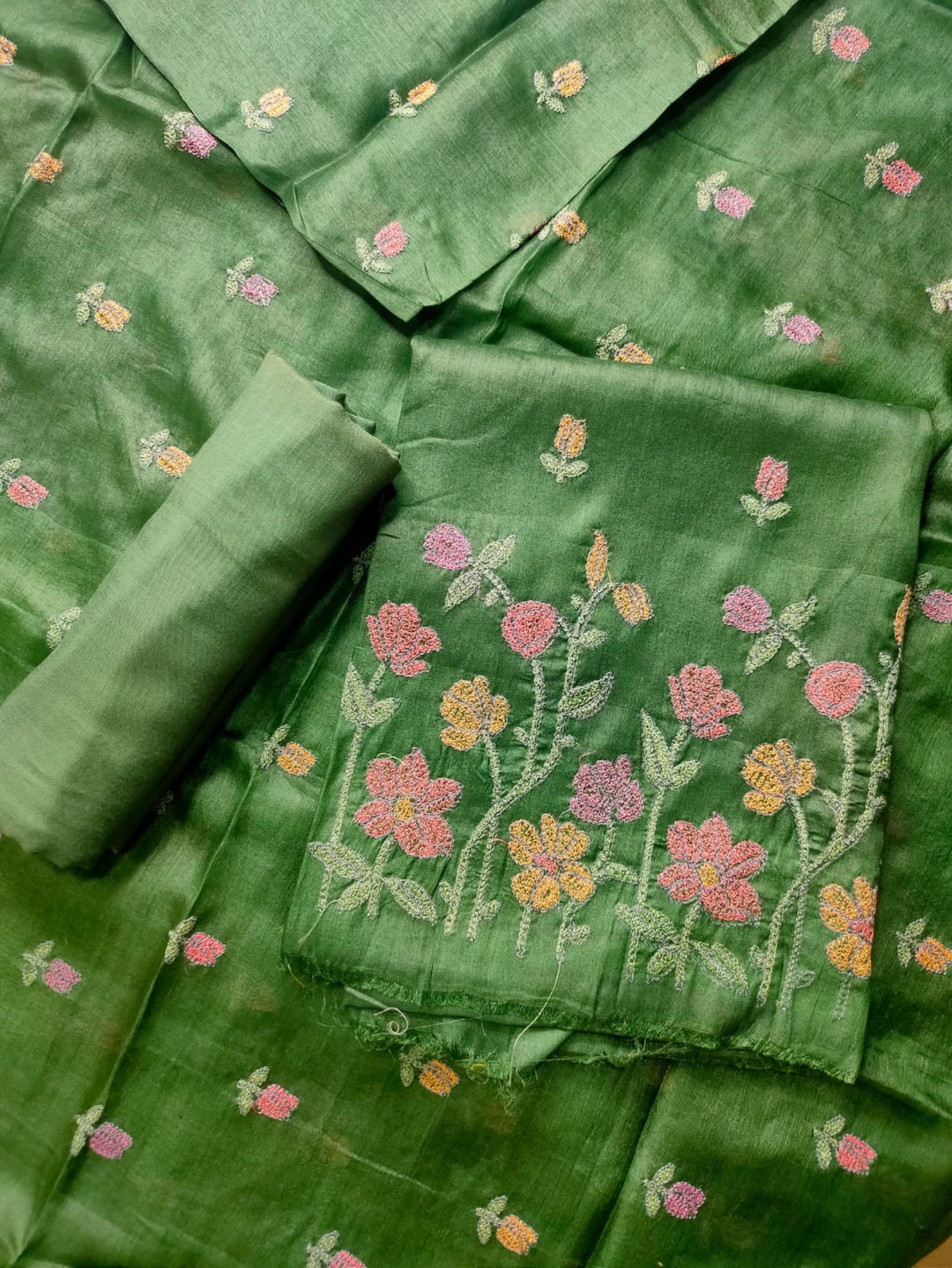 Dark Green Organza Dress Material