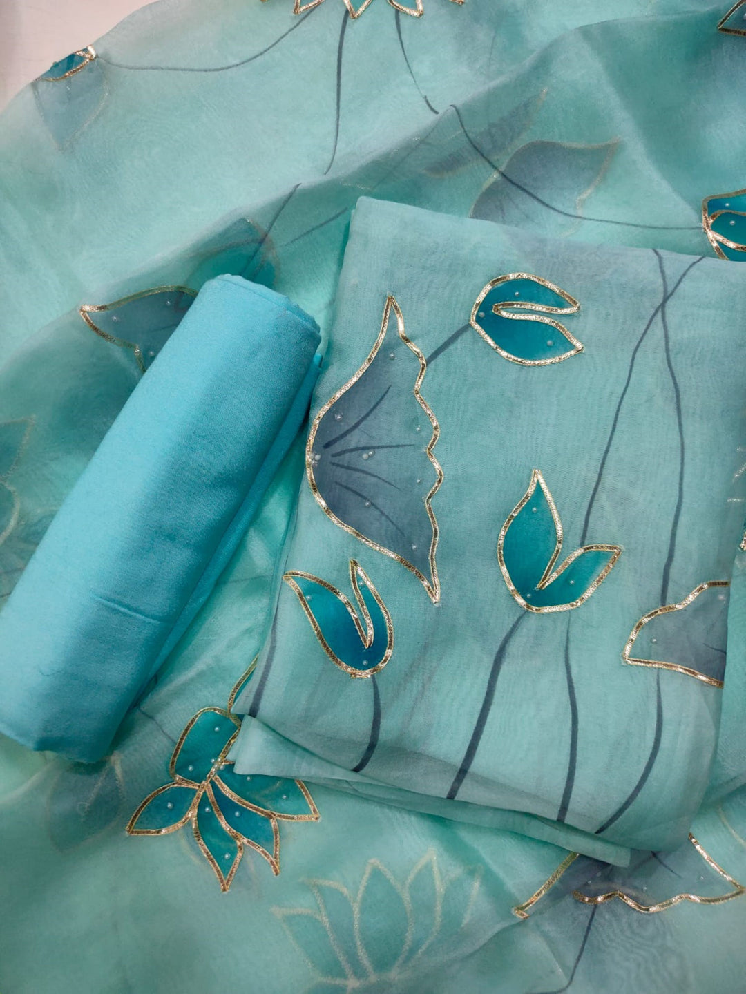 Bright Light Blue Organza Dress Material