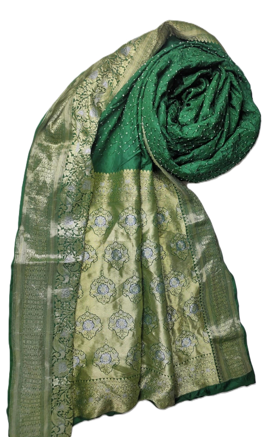 Green Bandhani Saree with Brocade Patterns