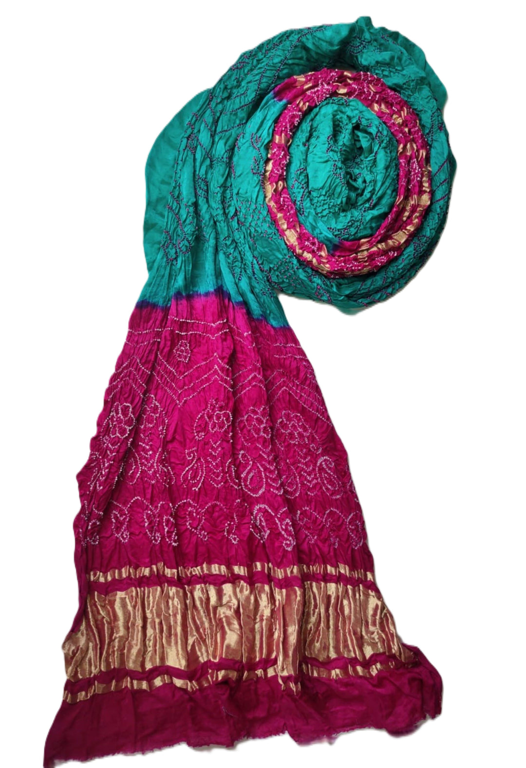 Teal and Magenta Bandhani Saree