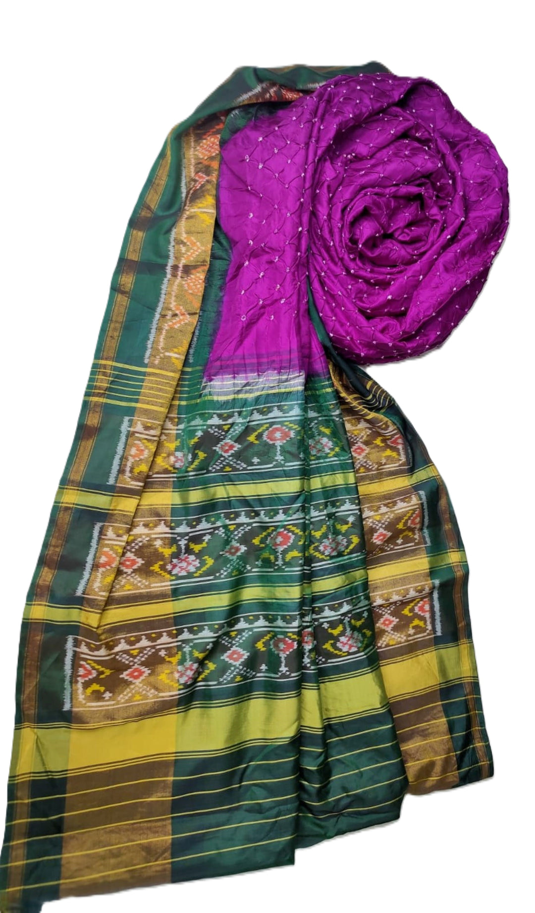Purple and Green Bandhani Saree