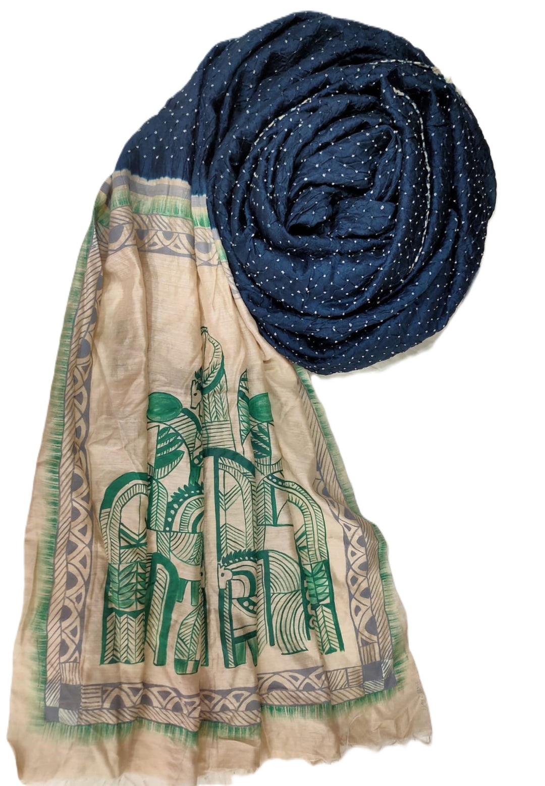 Navy Blue and Beige Bandhani Saree