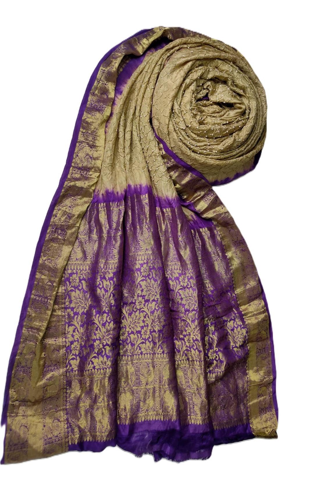 Purple and Gold Bandhani Saree