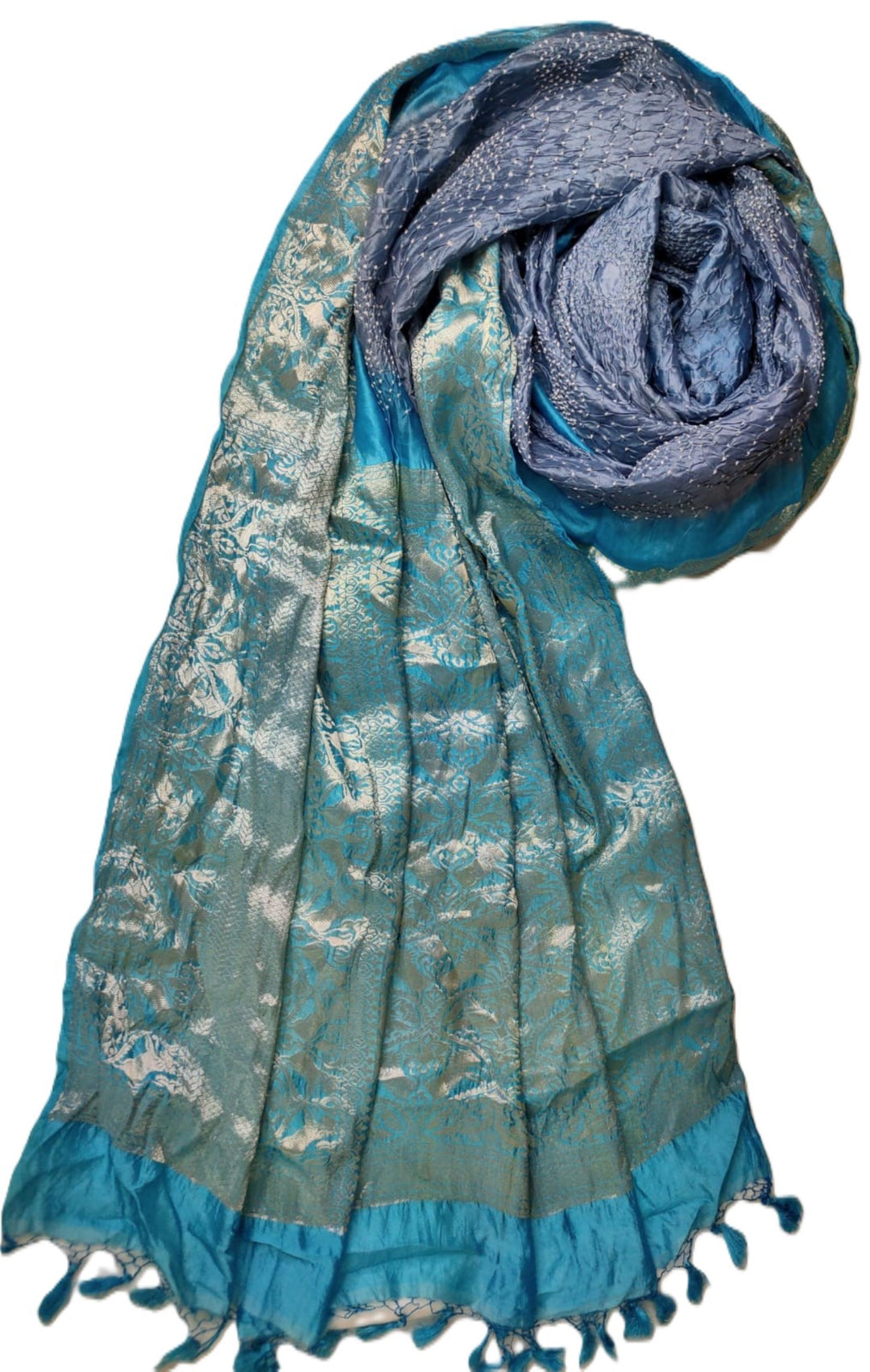 Blue and Silver Bandhani Saree