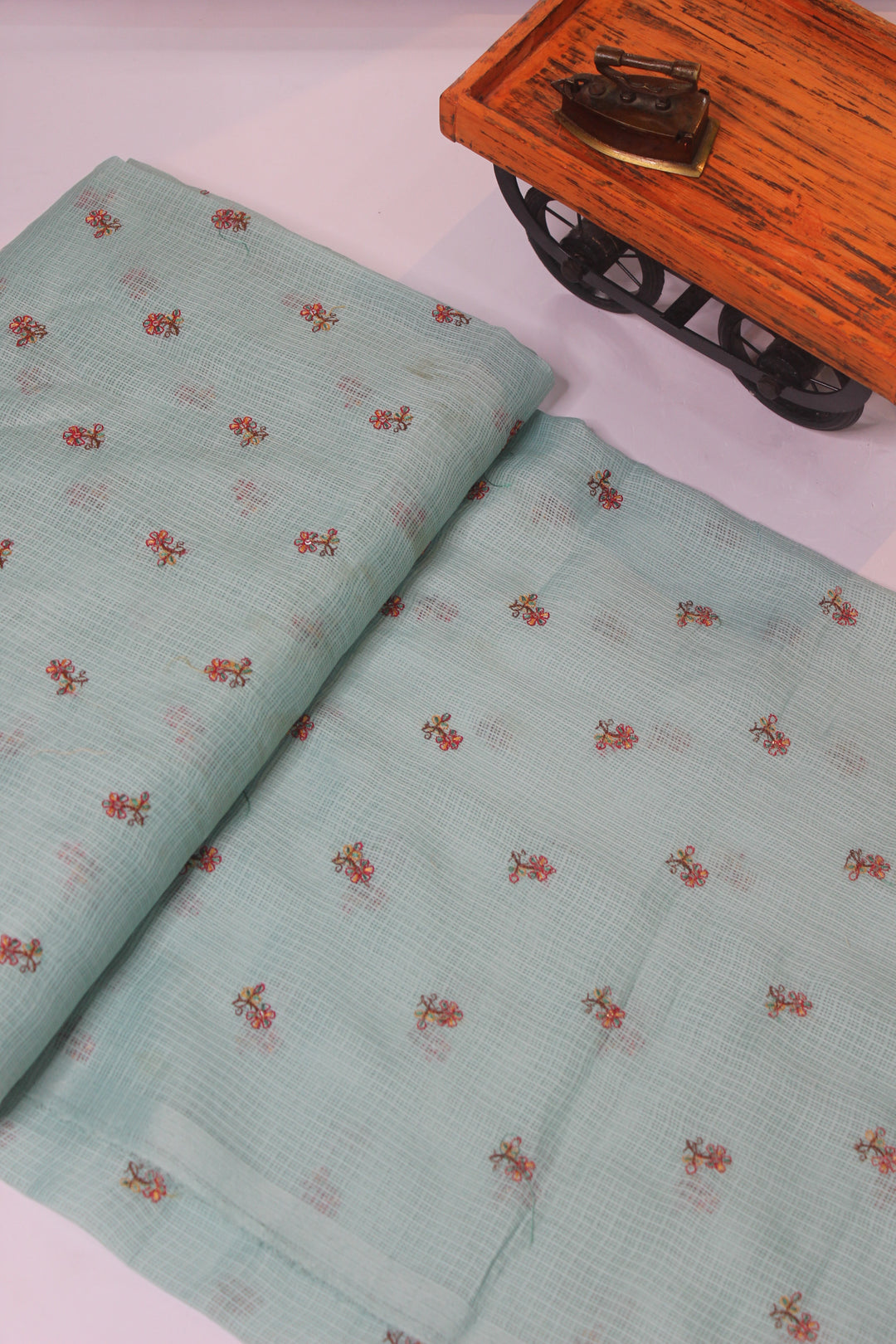 Kota fabric with Multi Thread Small Floral Embroidery Work