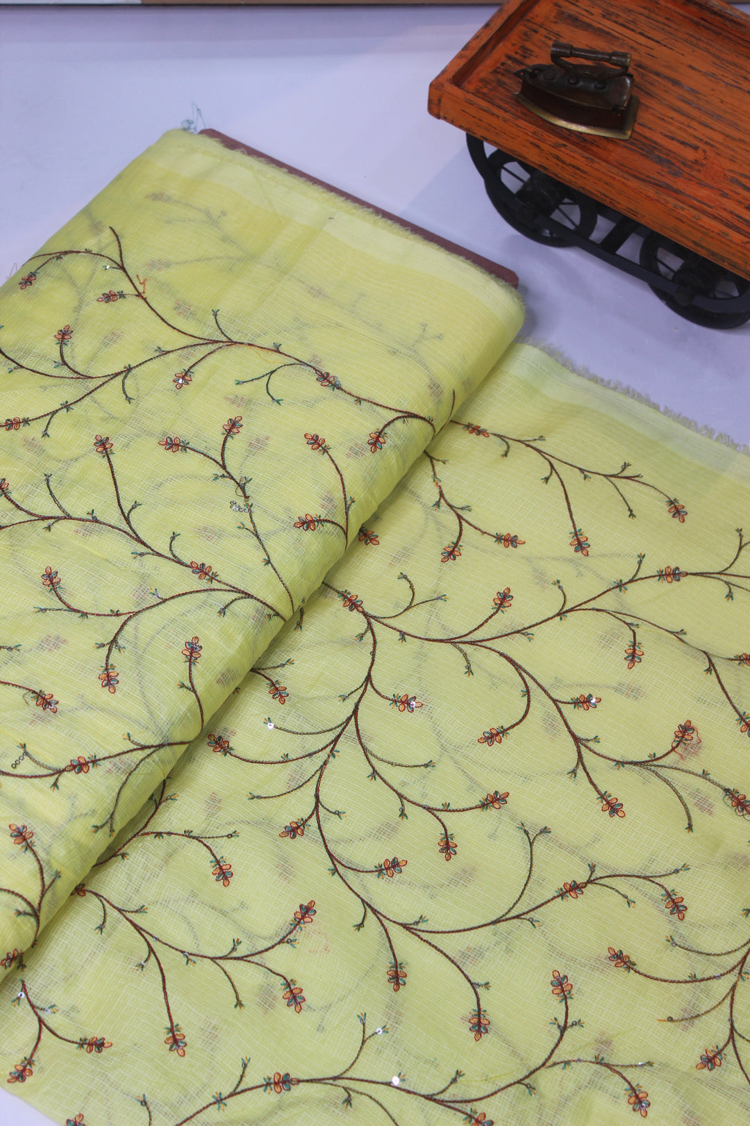 Kota fabric with Multi Thread Small Floral Embroidery Work