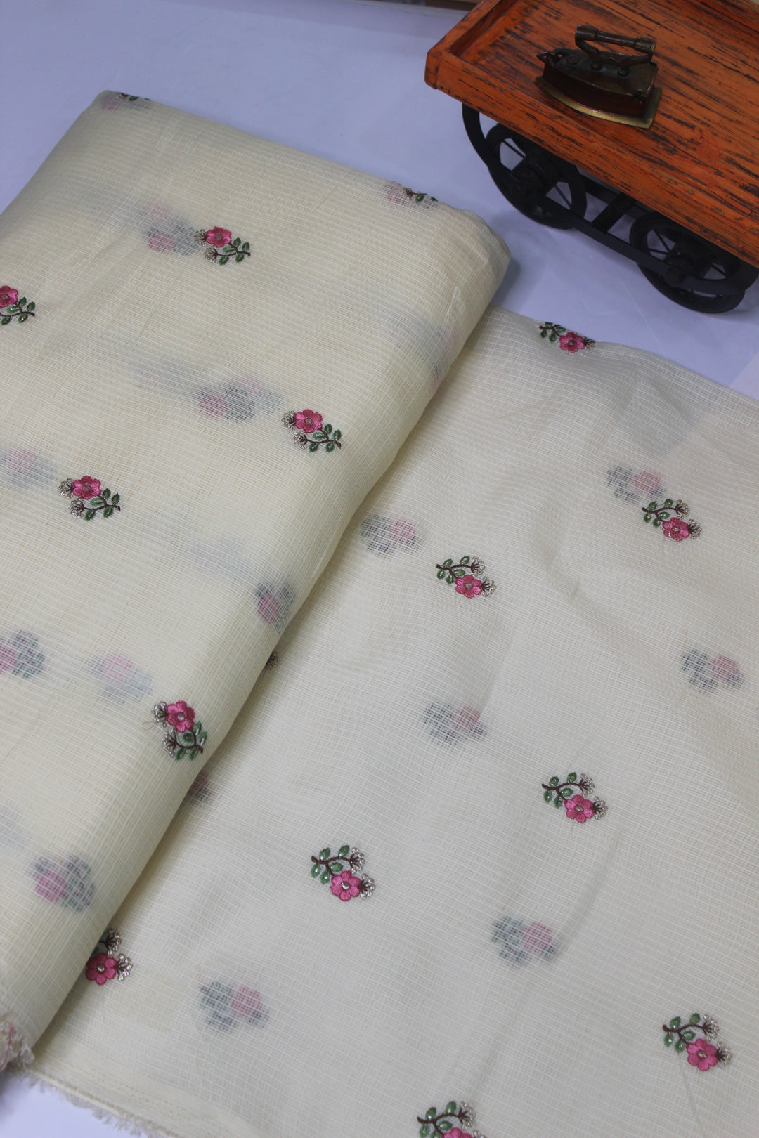 Kota fabric with Multi Thread Small Floral Embroidery Work