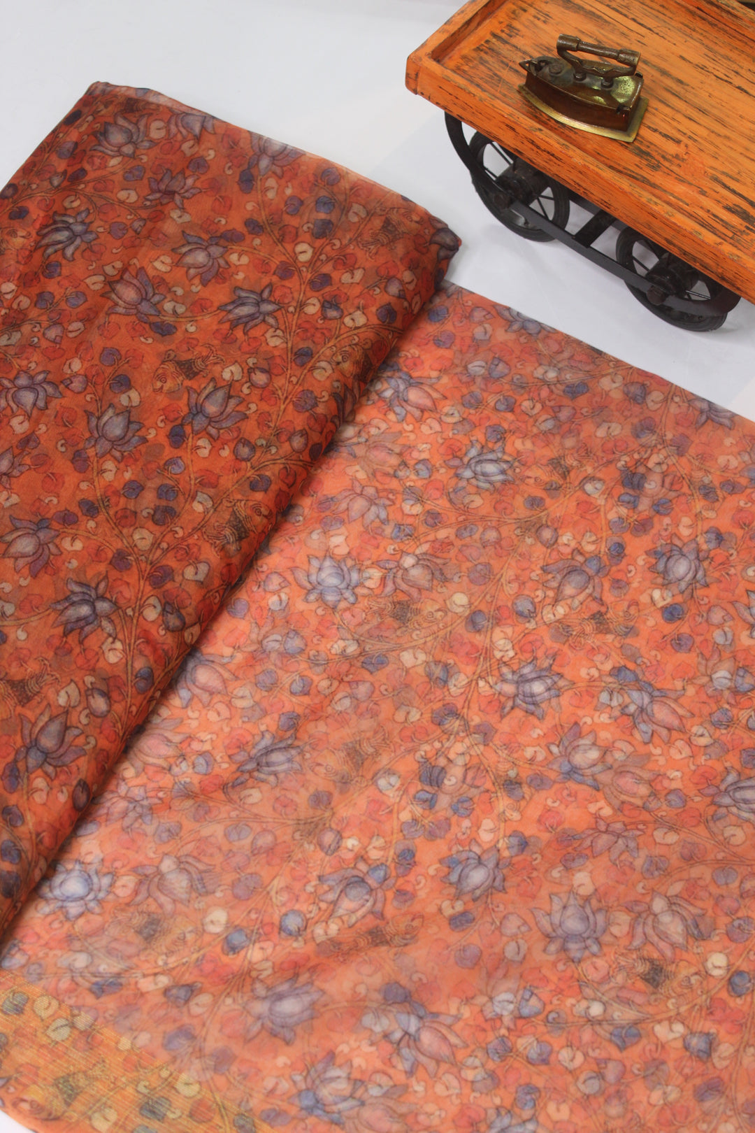 Orange colour organza fabric with floral design