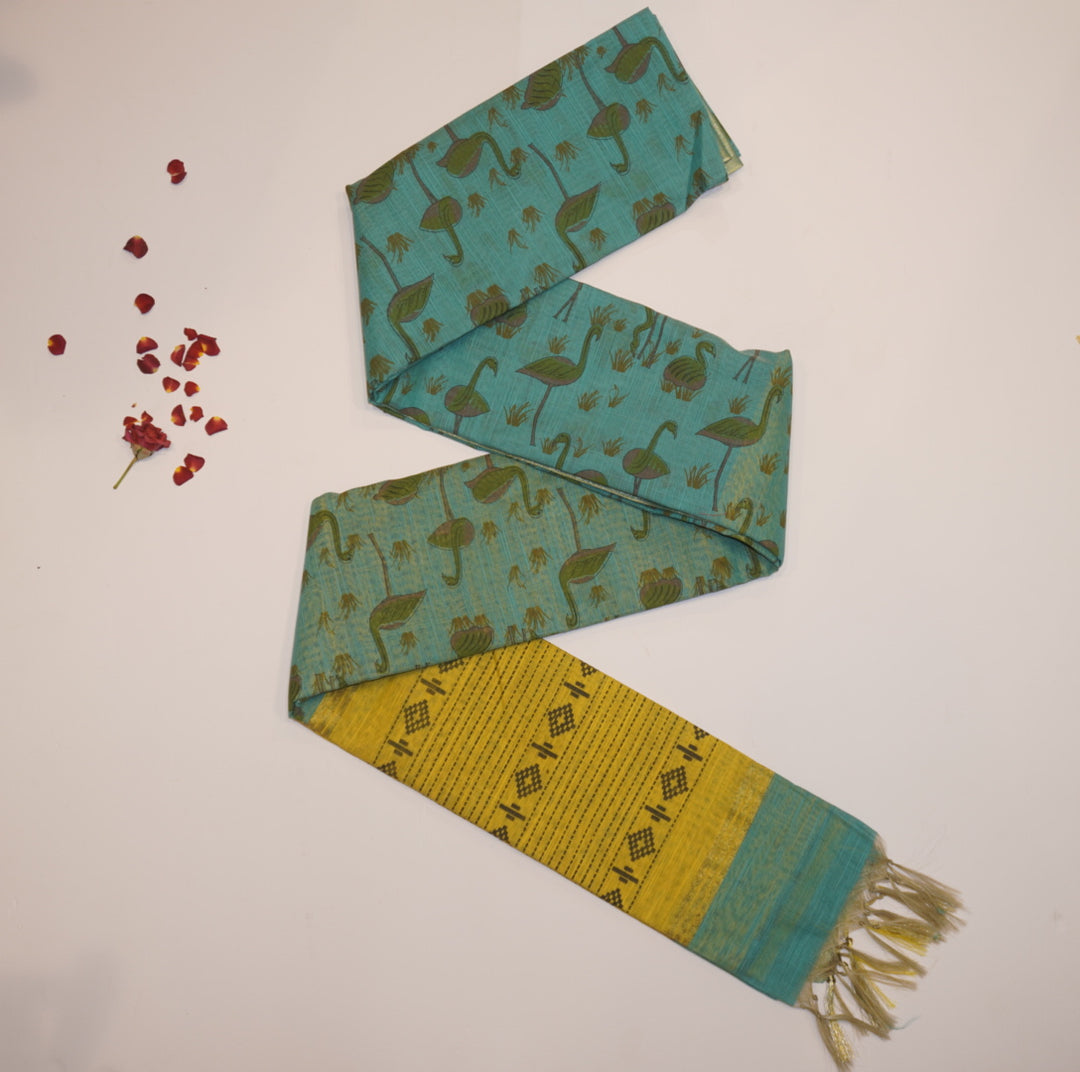 Printed linen saree