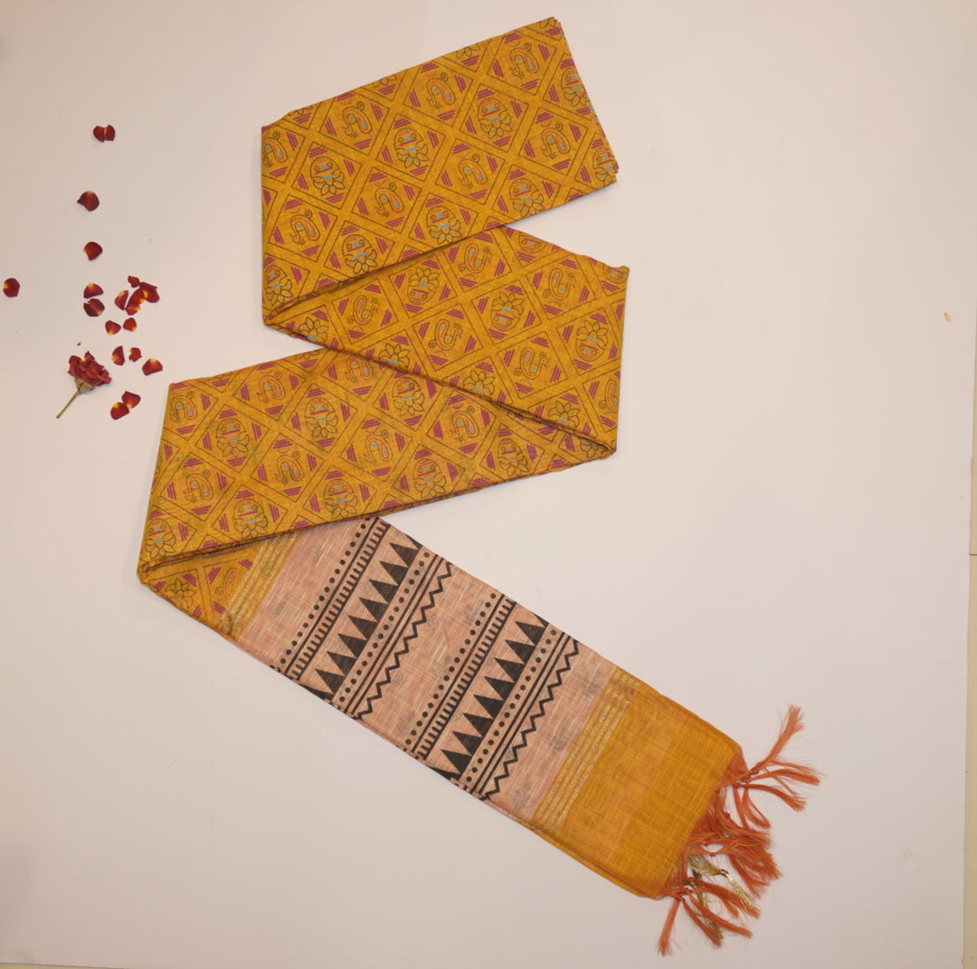 Printed linen saree
