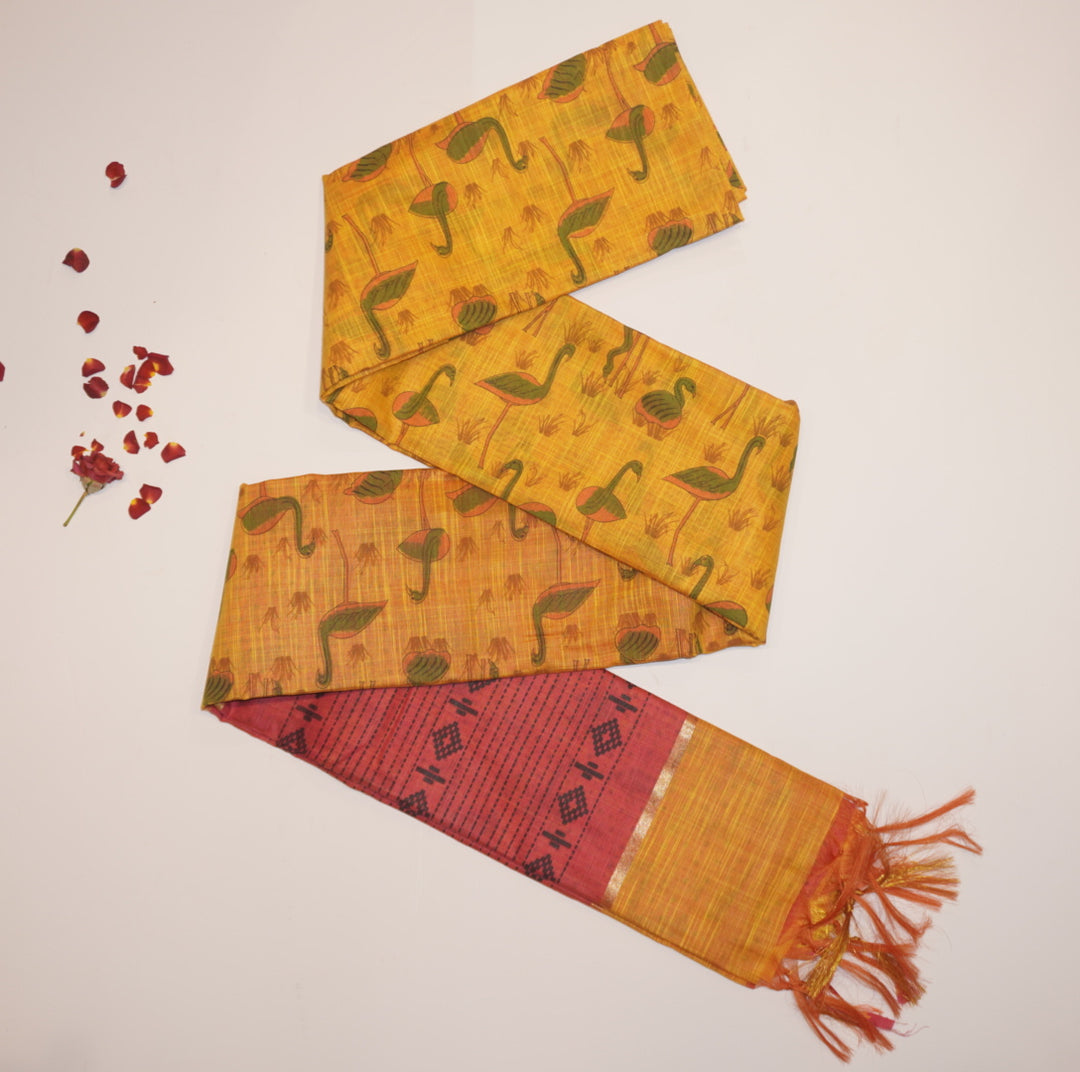 Printed linen saree