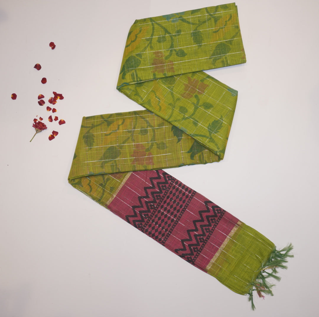 Printed linen saree