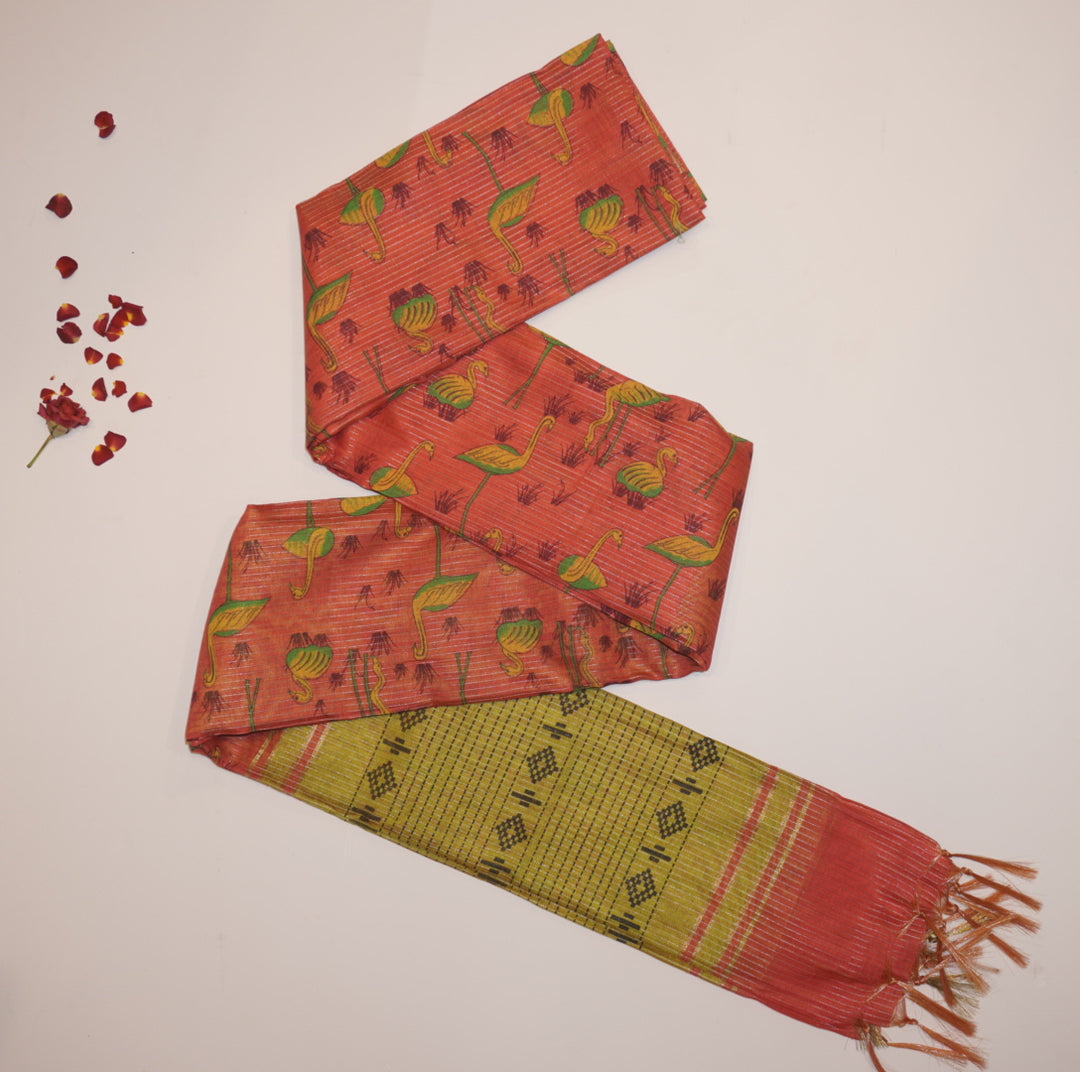 Printed linen saree