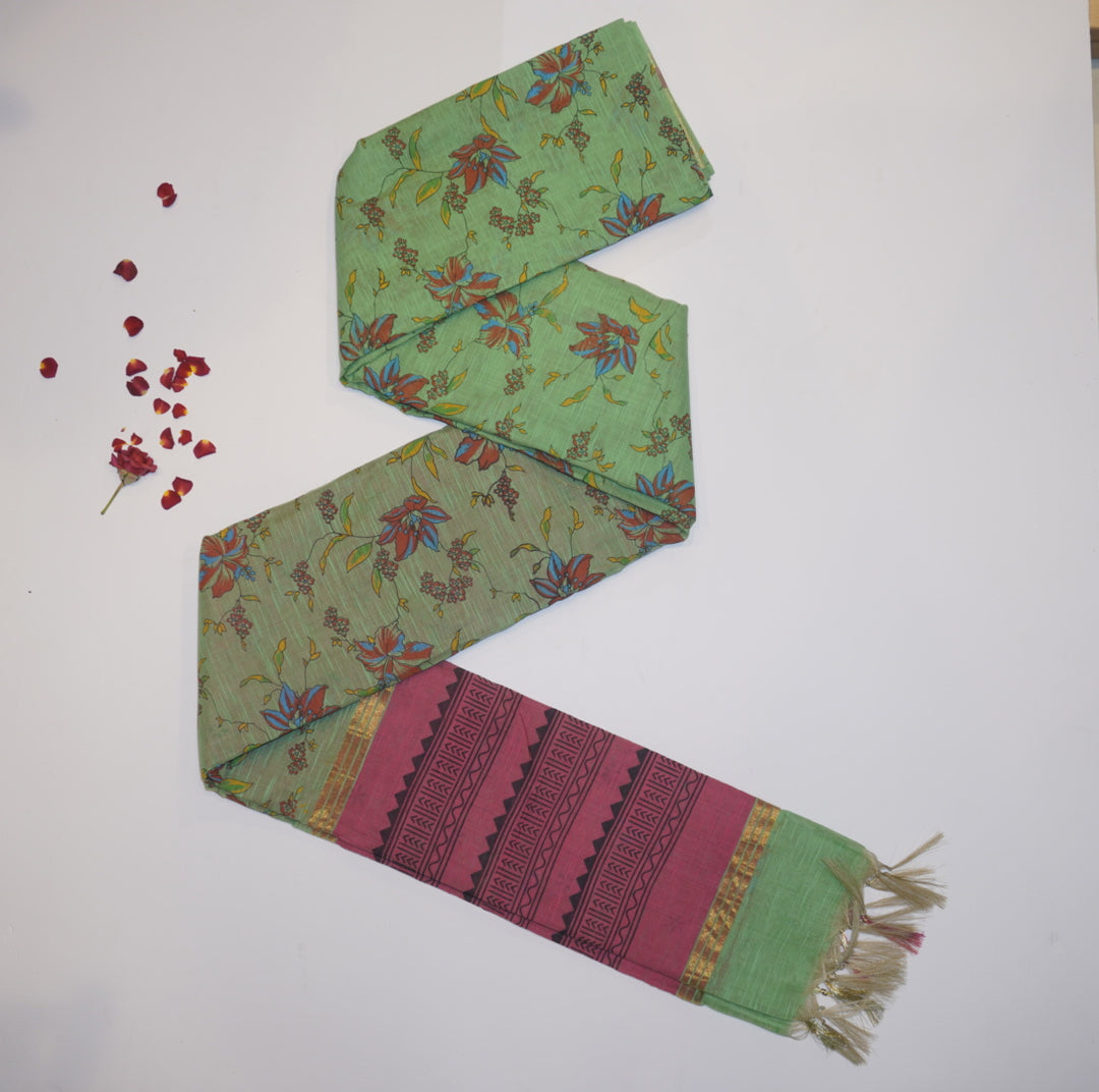 Printed linen saree
