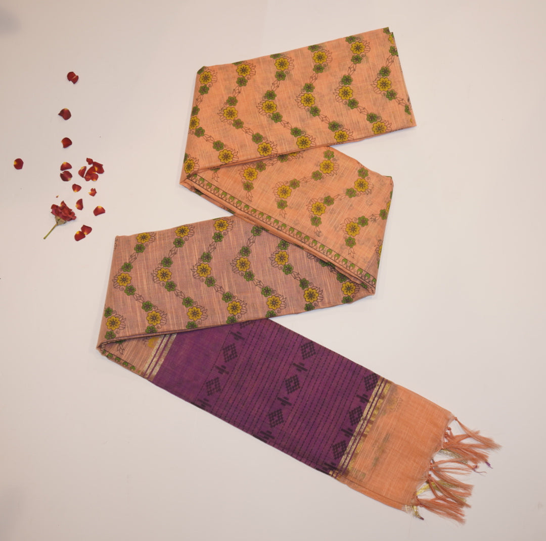 Printed linen saree