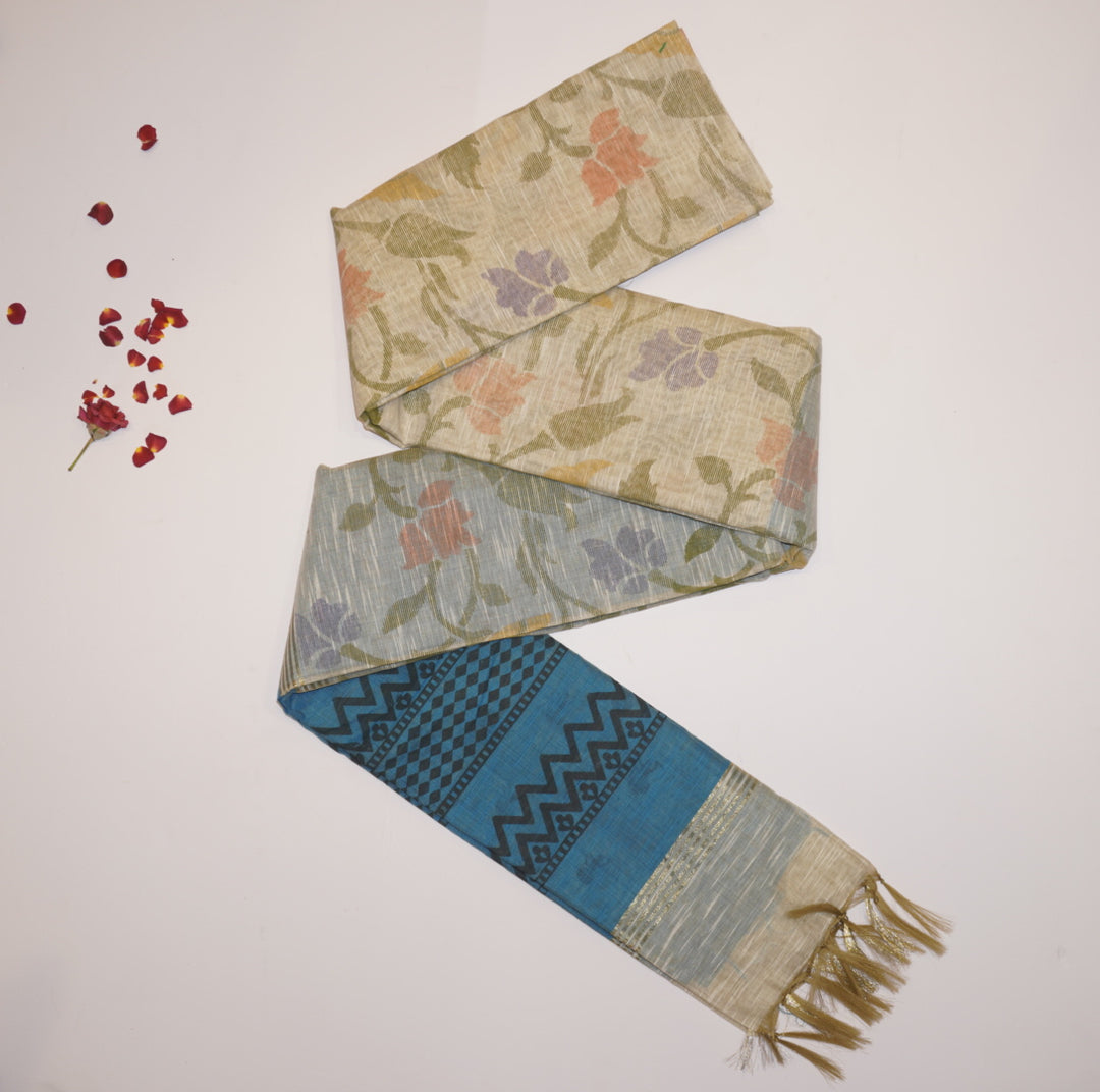 Printed linen saree