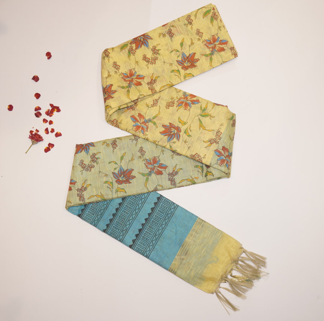 Printed linen saree