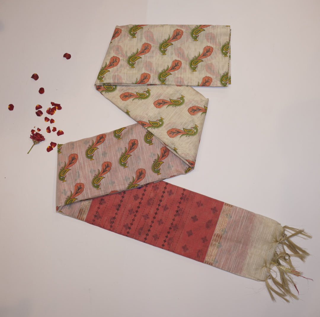 Printed linen saree