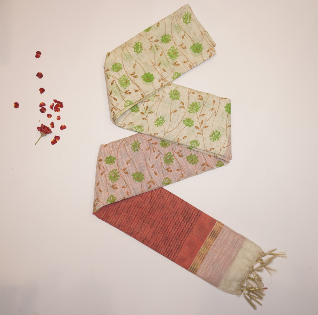Printed linen saree