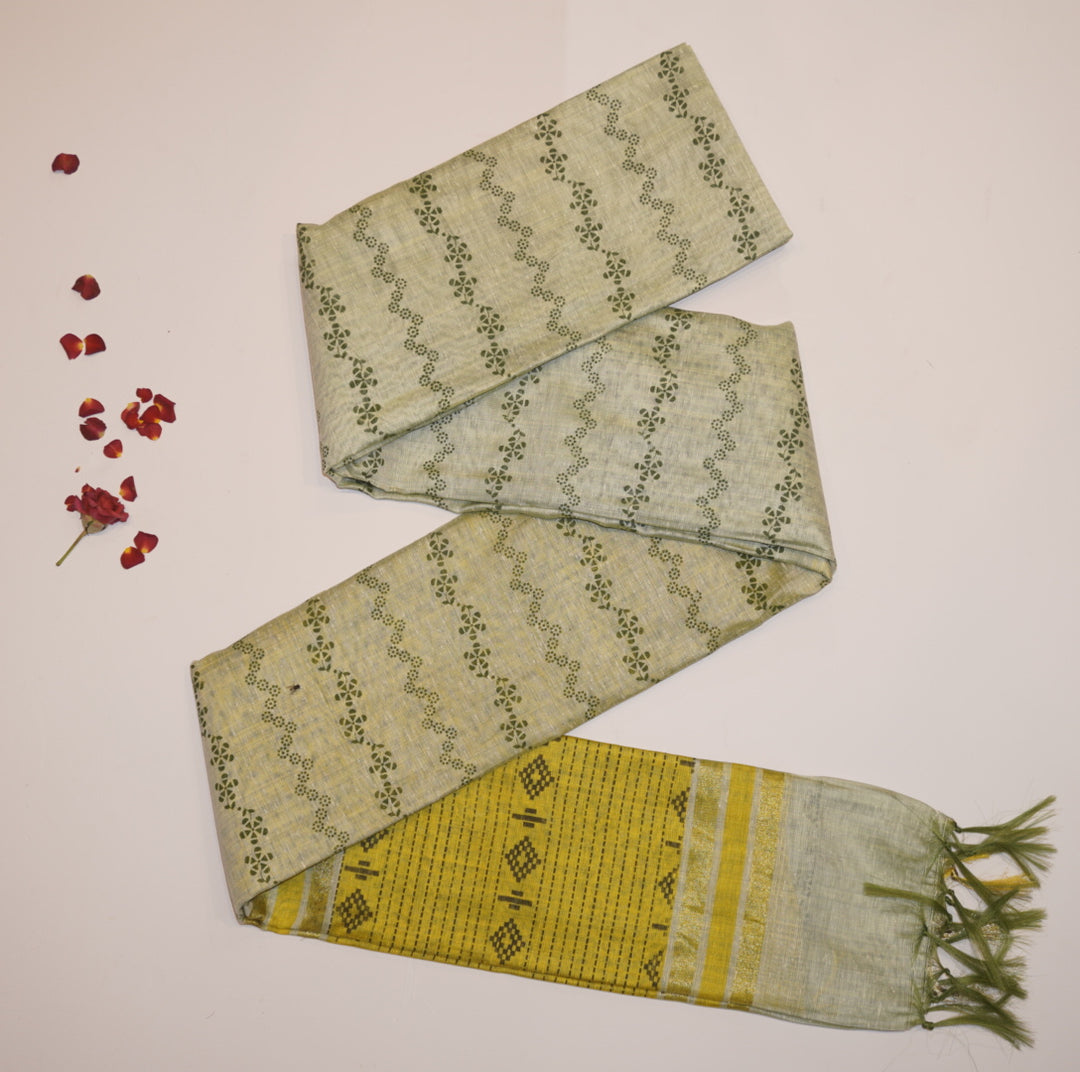Printed linen saree