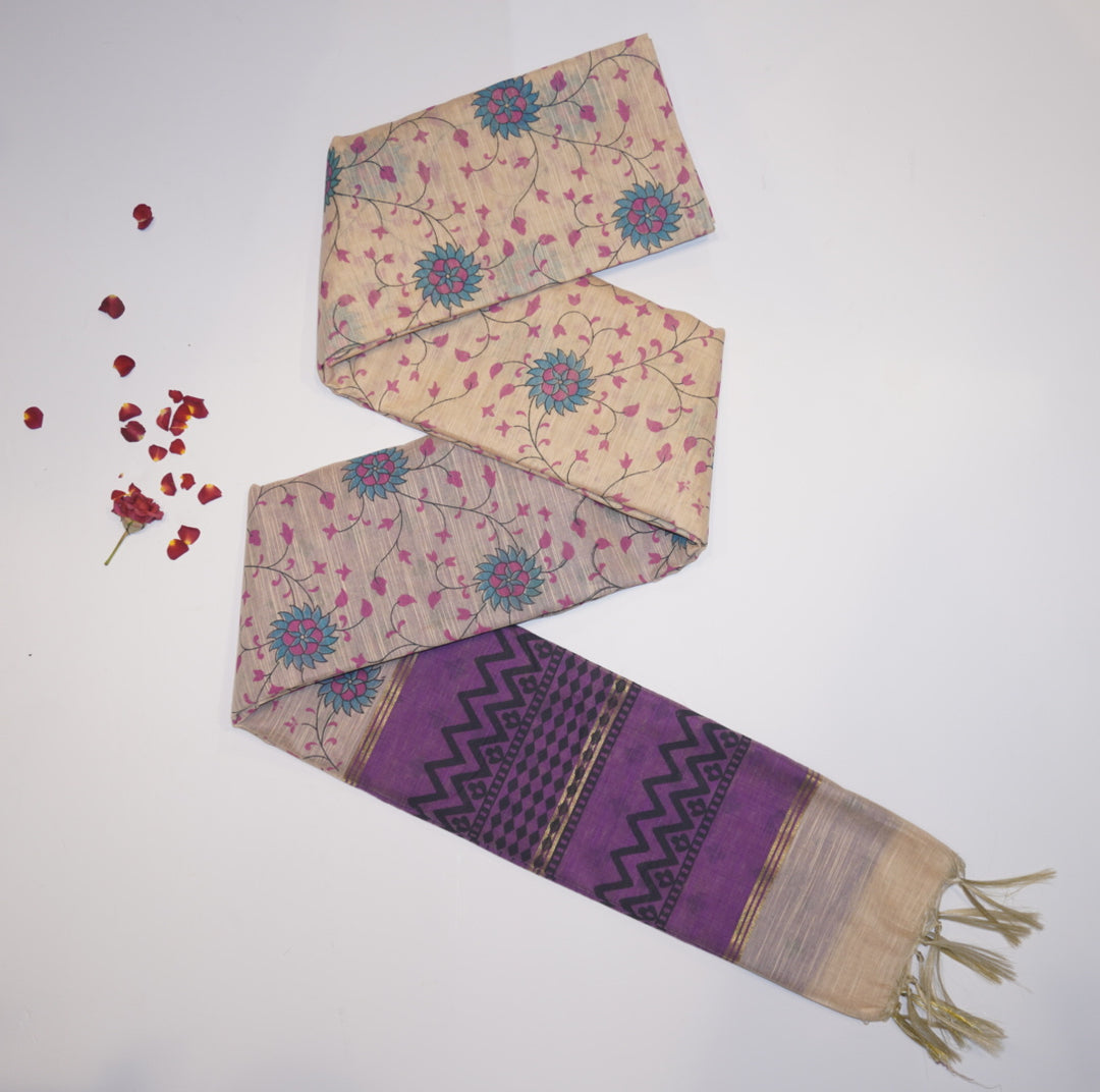 Printed linen saree
