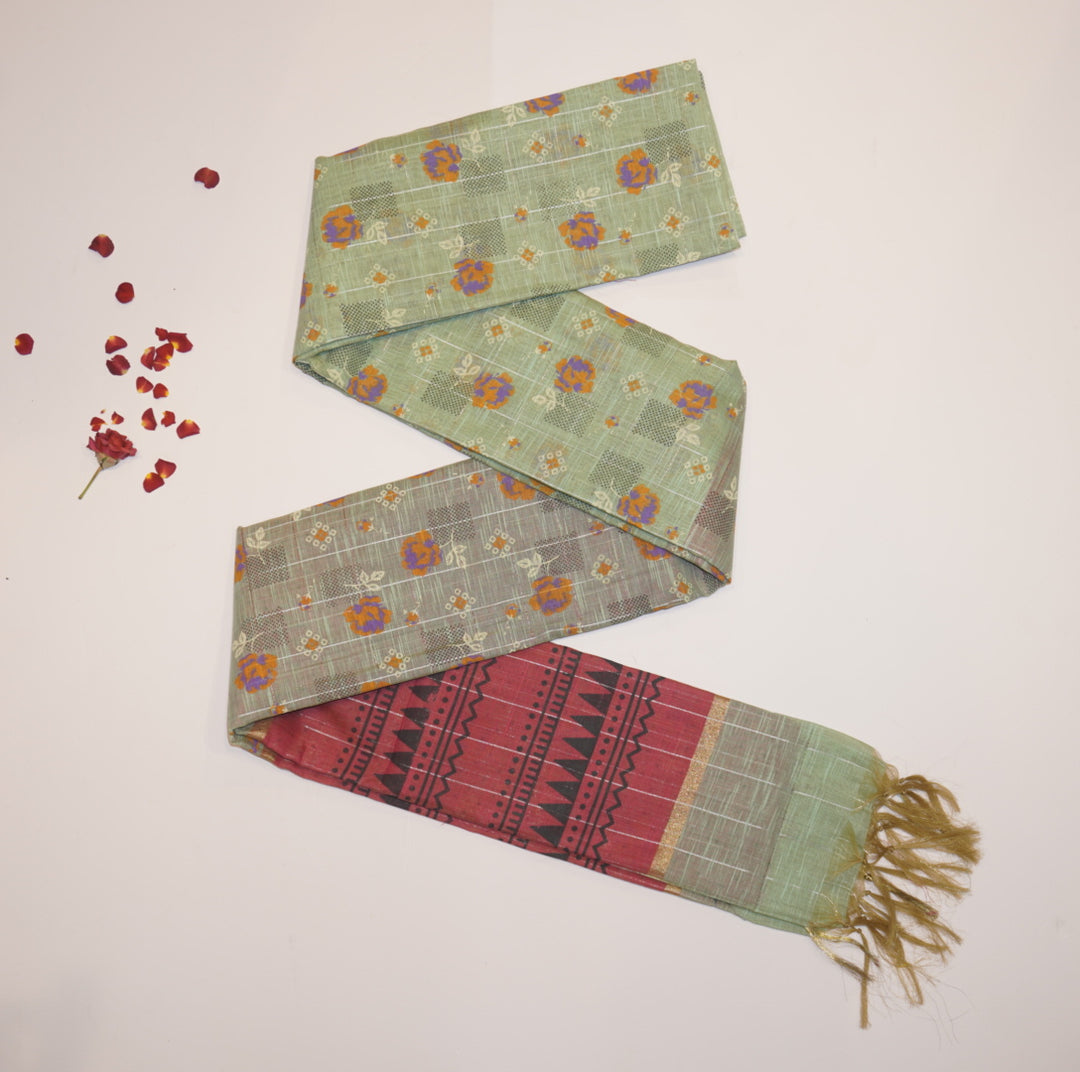 Printed linen saree