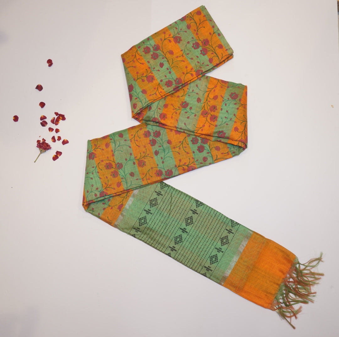 Printed linen saree