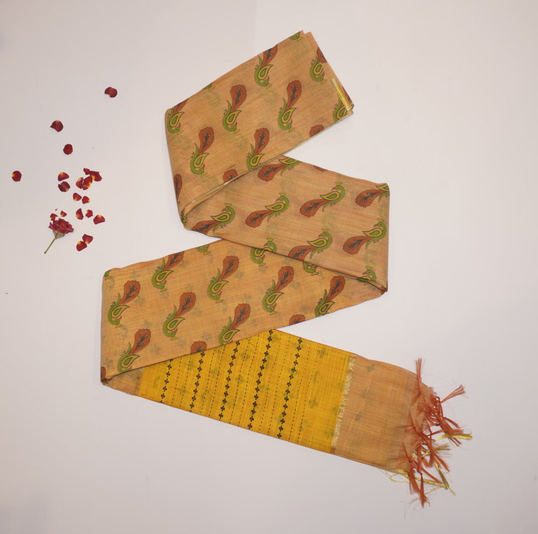 Printed linen saree