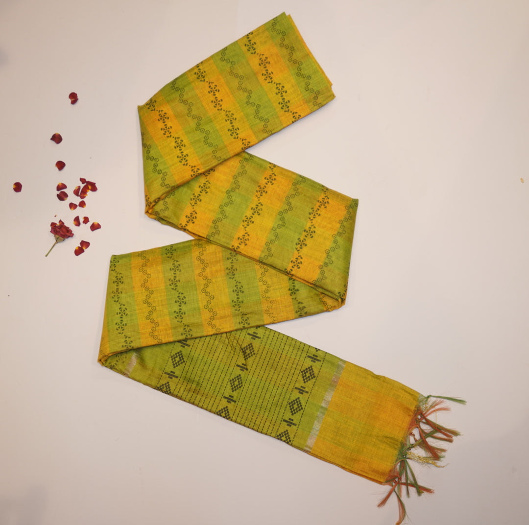 Printed linen saree