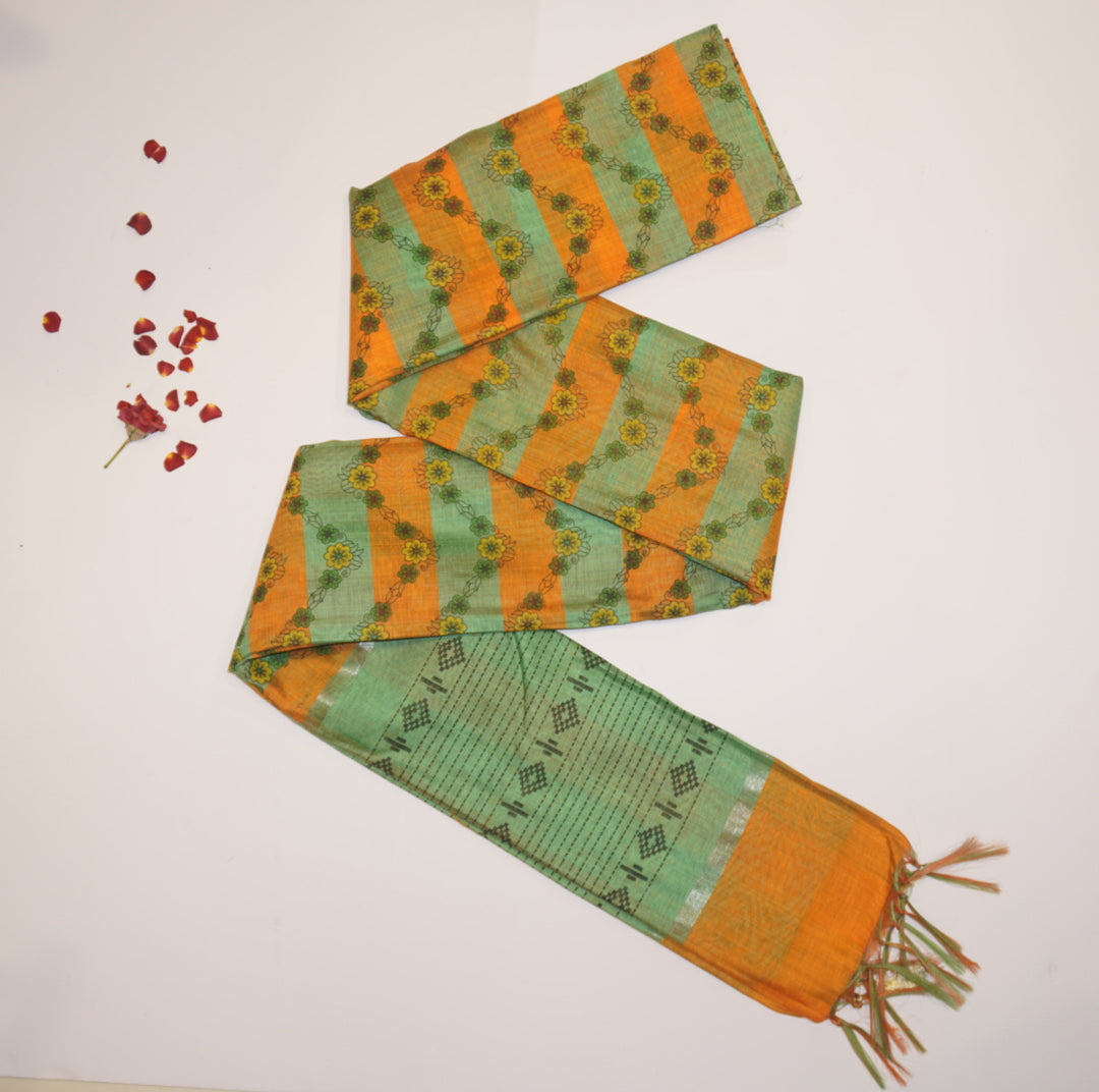 Printed linen saree