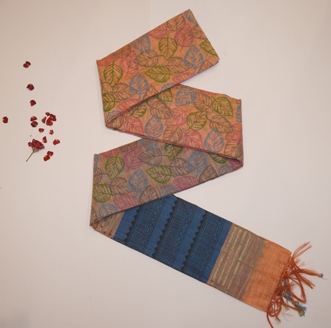 Printed linen saree