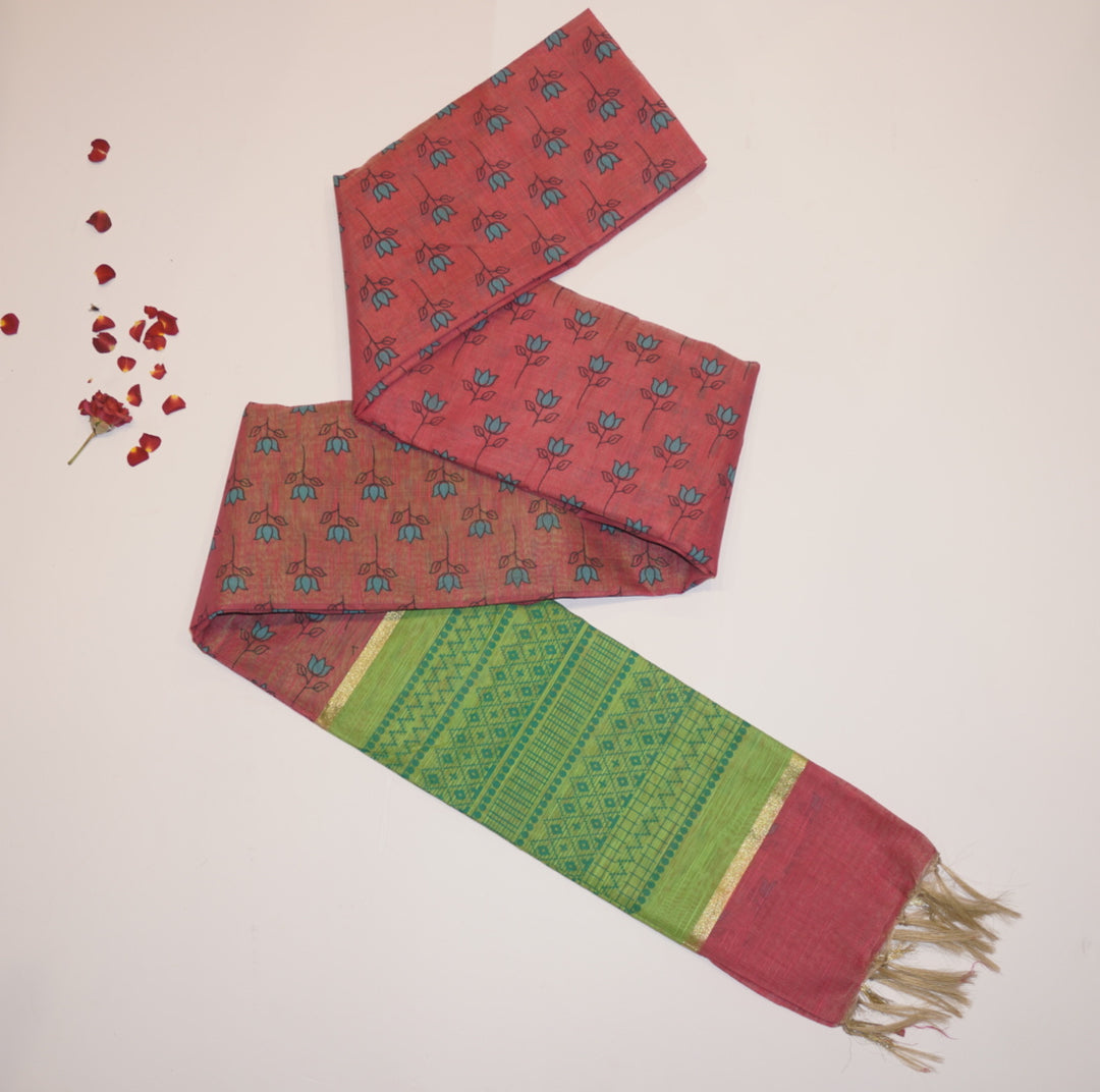 Printed linen saree