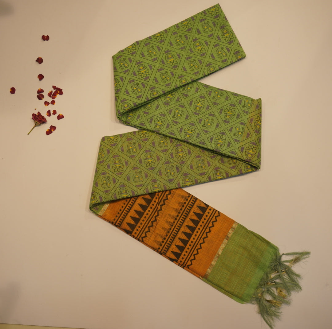 Printed linen saree