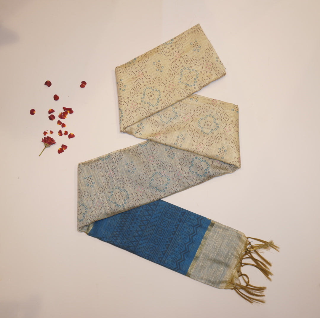 Printed linen saree