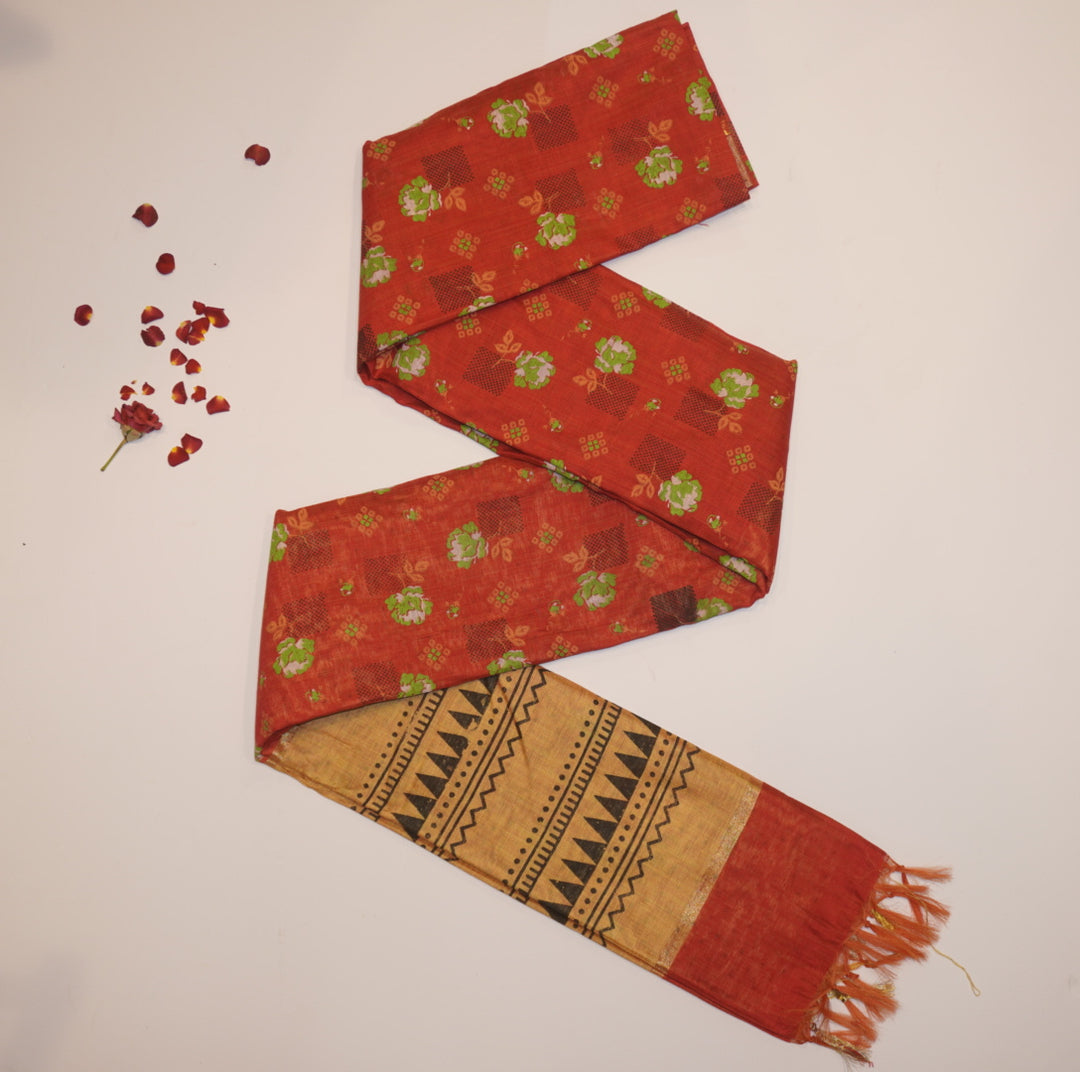Printed linen saree