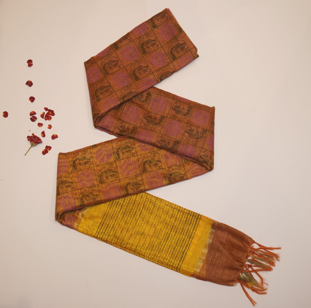 Printed linen saree