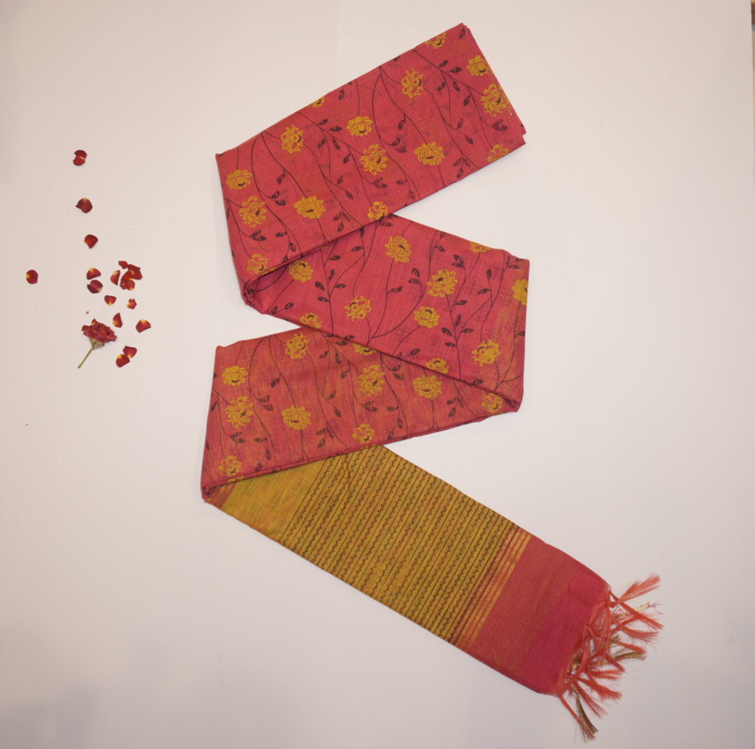 Printed linen saree