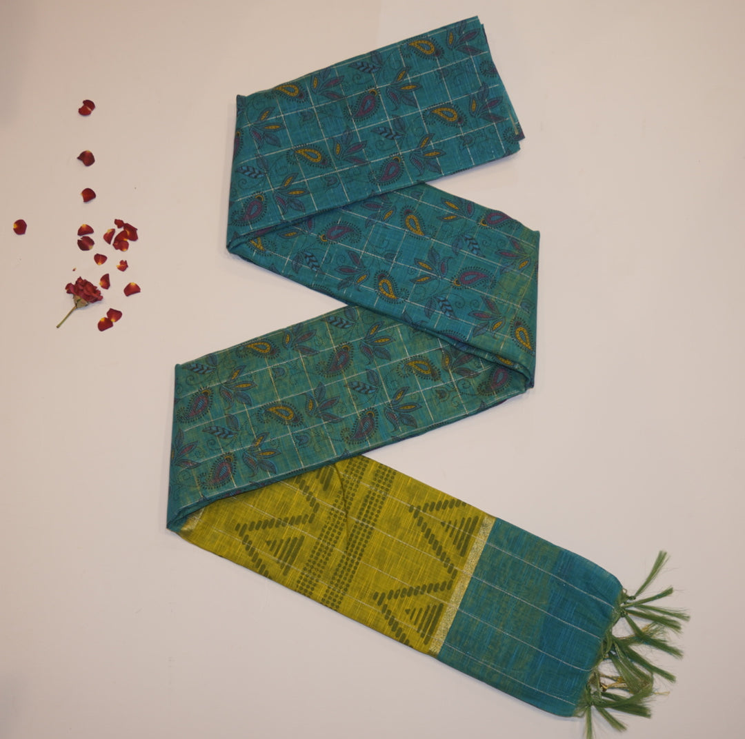 Printed linen saree