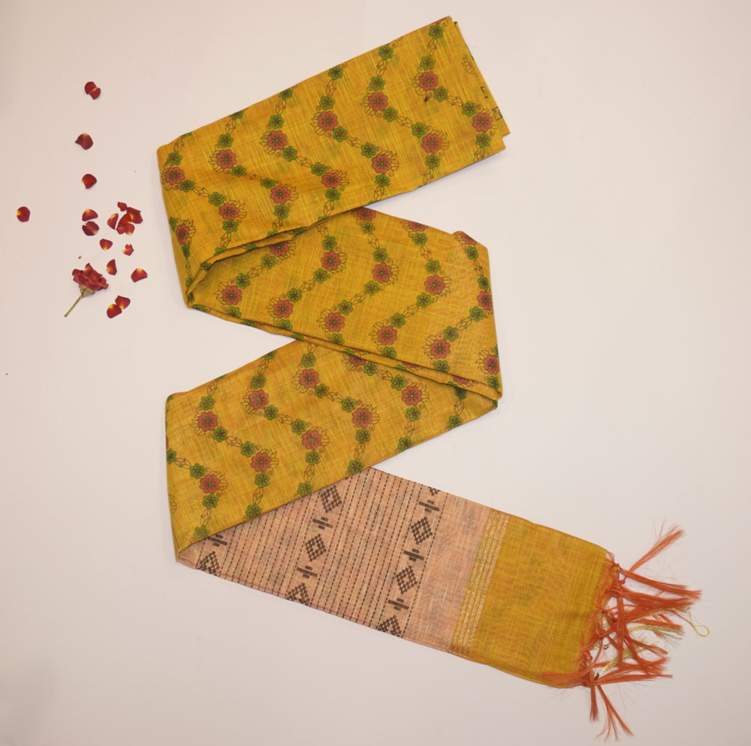 Printed linen saree