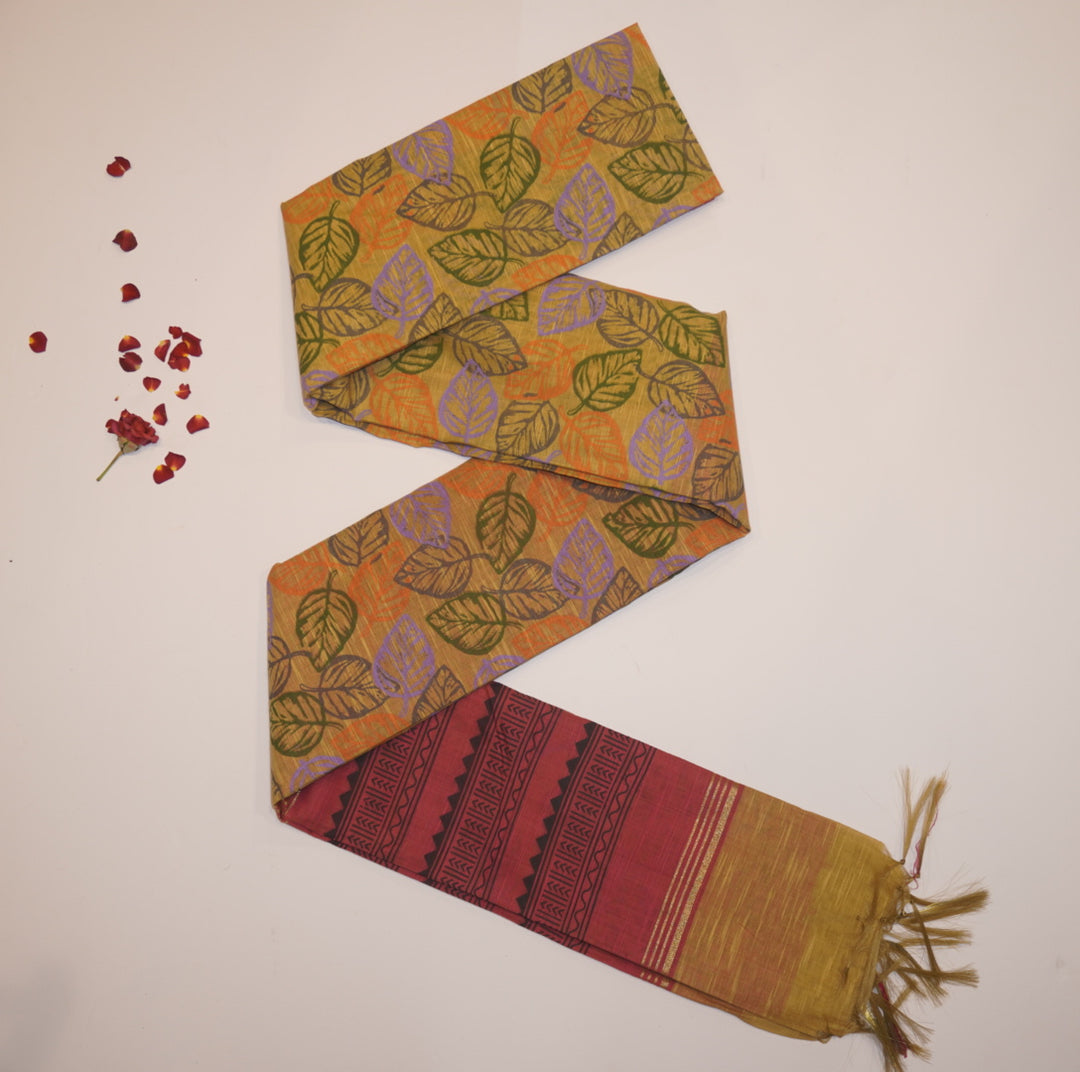 Printed linen saree