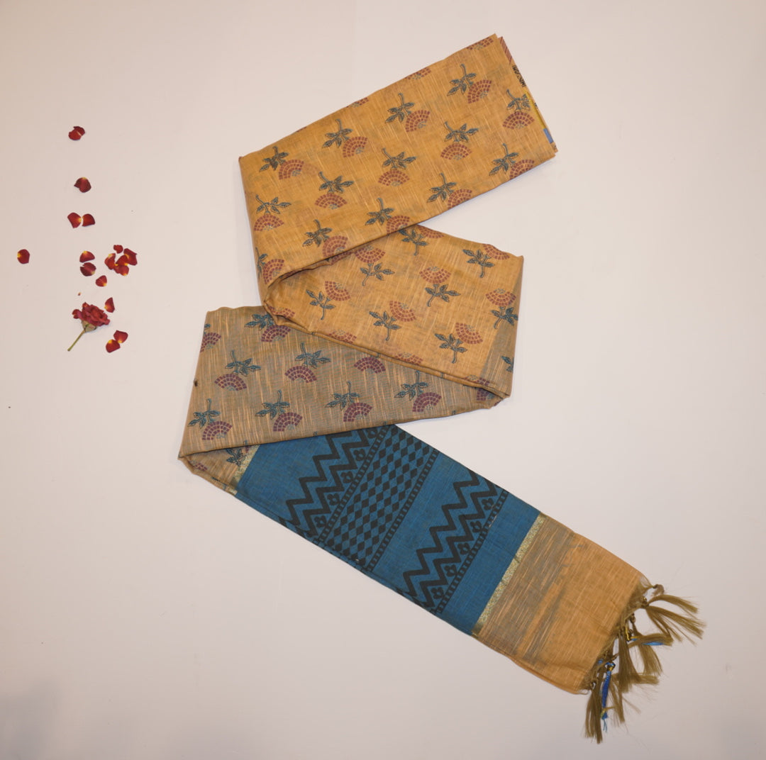 Printed linen saree