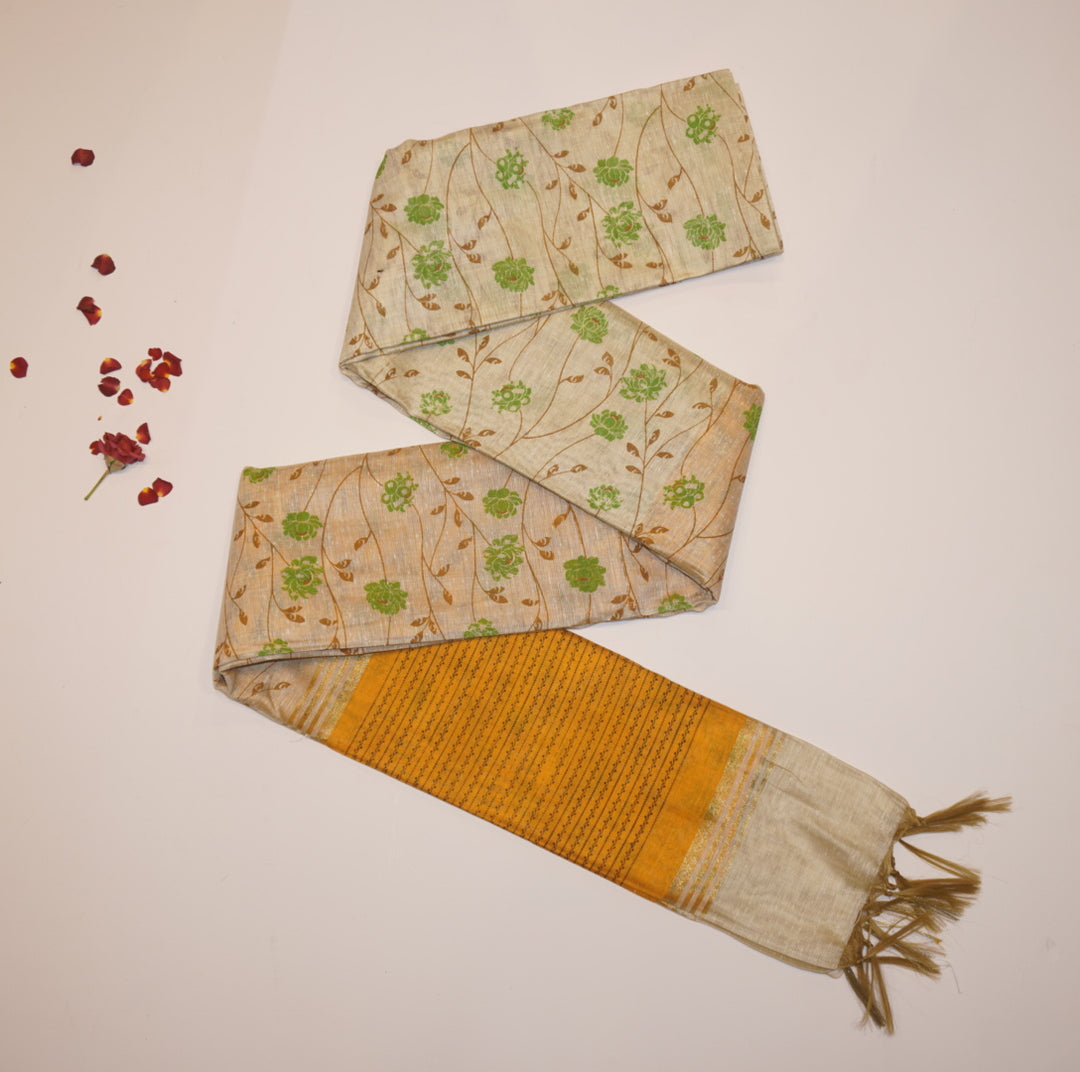 Printed linen saree