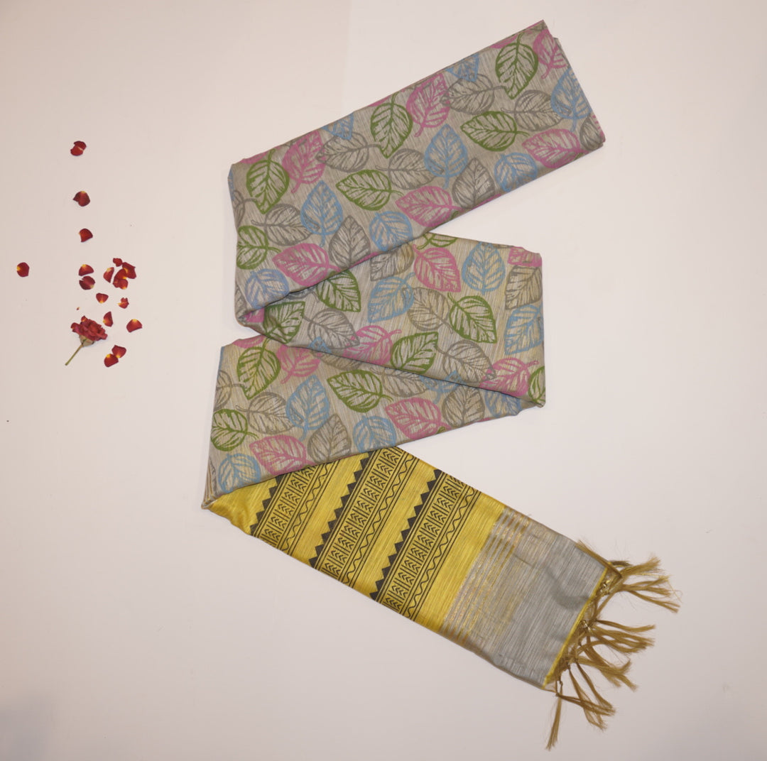 Printed linen saree