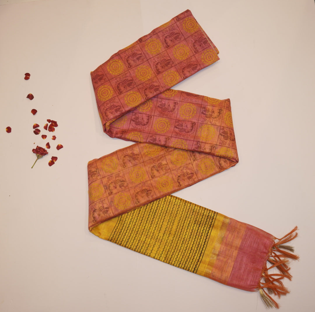 Printed linen saree