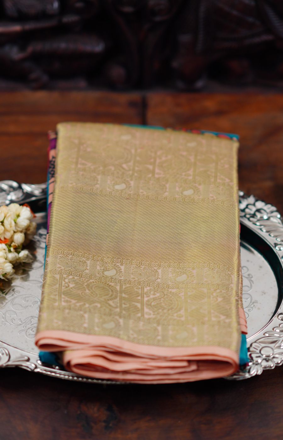 Green Kanchipuram Kalamkari Saree
