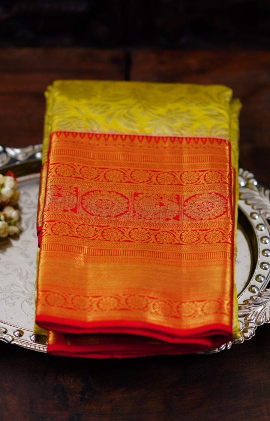 Lime yellow Kanchipuram pattu