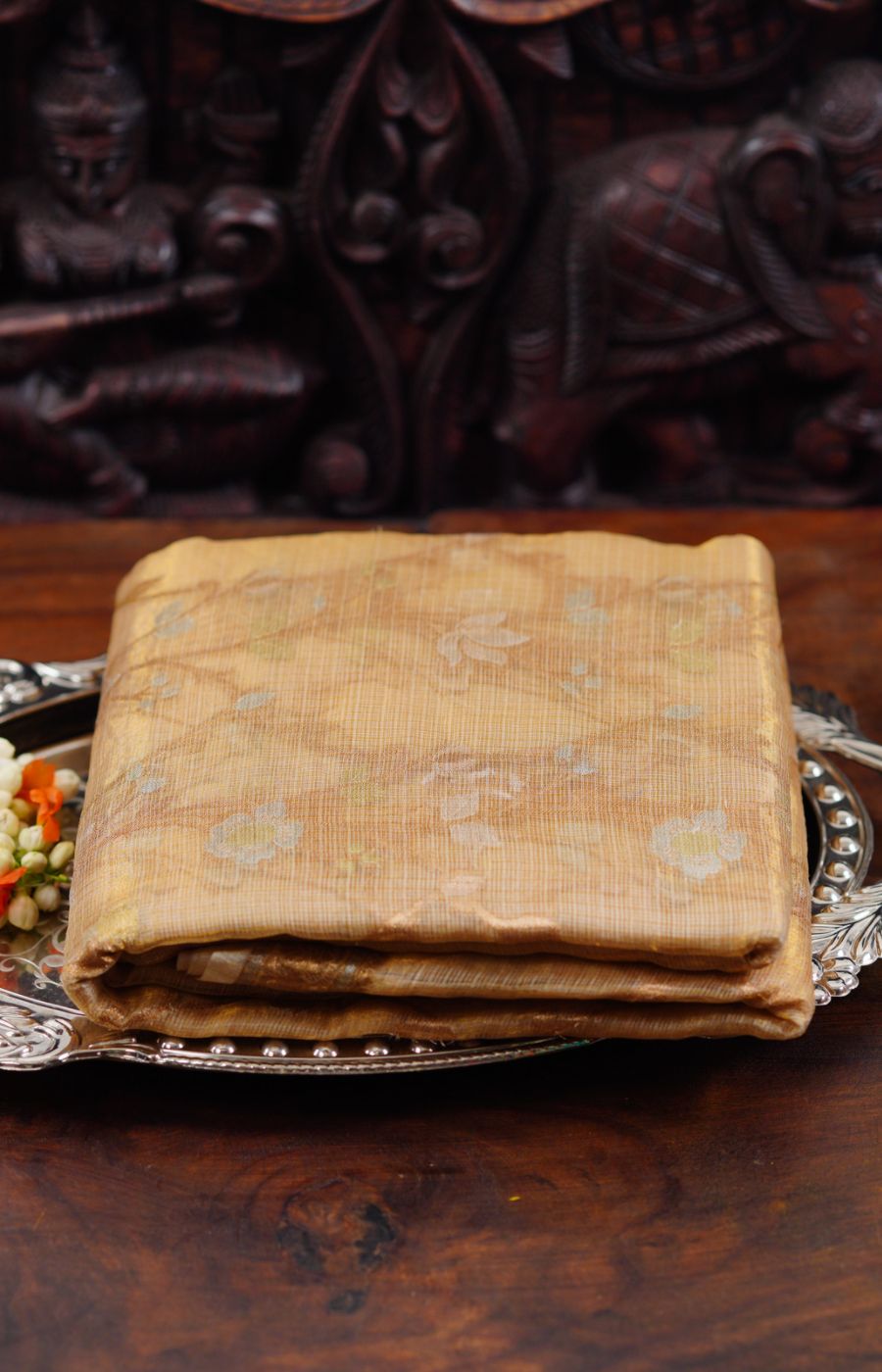 Off white and Gold floral tissue Saree