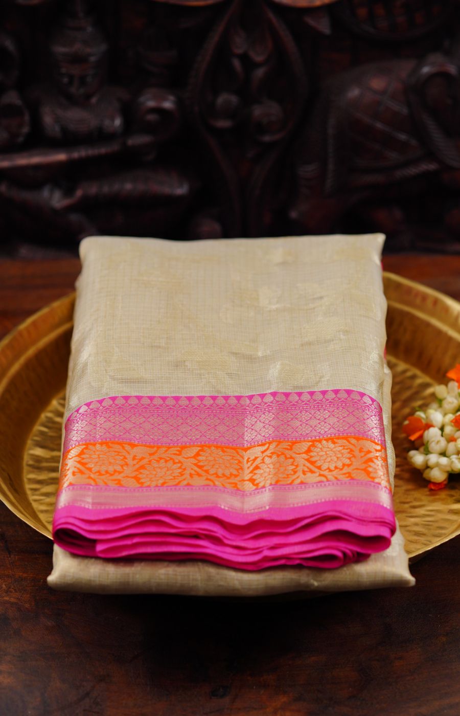 Off White Tissue saree with Contrast border