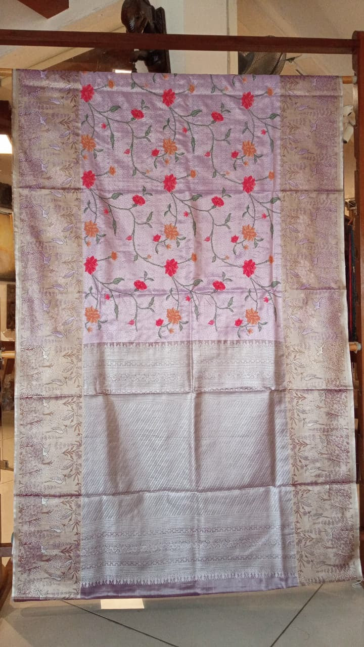 Lavender COLOR Embroidery Silk Saree